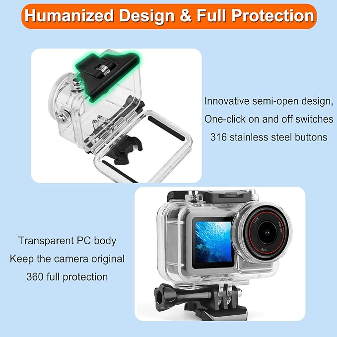 BO&DQQ Underwater Waterproof Case Compatible with DJI Osmo Action 5 Pro/Action 4/Action 3, 164FT/50M Dive Diving Housing Cover Shell with Camera Handle Mount Accessories Kit