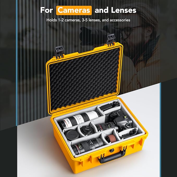 Lykus PVC1 Waterproof Hard Camera Case with Padded Dividers for Cameras, Lenses, Dual DJI Mavic/Air/Mini/Flip drones