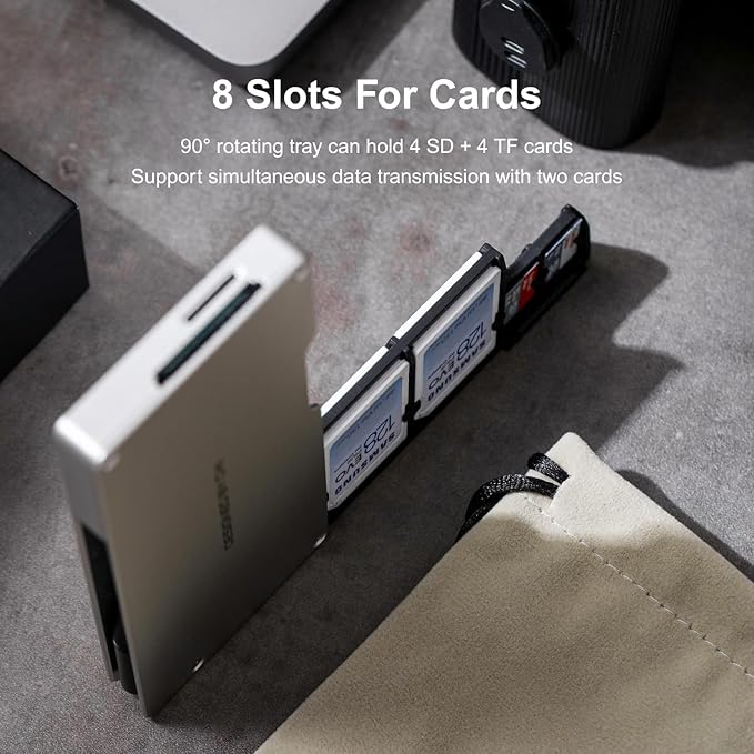 CHI Ranger Air High Speed SD Card Reader & Storage Case Holder for SD/TF/Micro SD Cards - Aluminum Dual Reader with USB-C 3.2, Type-C UHS-II for Smartphone, Computer, Pad, Drone and Actions Cameras