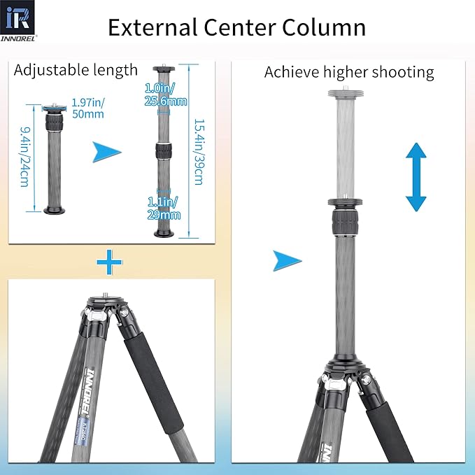 Carbon Fiber Tripod-INNOREL KT284C Super Professional Portable Travel Tripod for DSLR Camera Heavy Duty Compact Stand Support 1.1in/29mm Tube Max Load 44lbs/20kg with Short Center Column Only Tripod