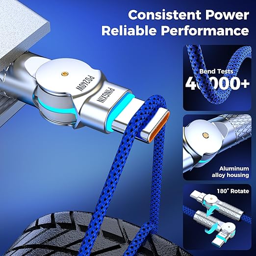 USB C to USB C Cable 10FT 240W, 180°Rotating USB C Cable Braided Type C Charger Cable Fast Charge for iPhone 17/16Pro 17/16Plus 17/16ProMax,MacBook Air,iPad Pro,Pixel,Samsung Galaxy S23/S24Ultra-Blue