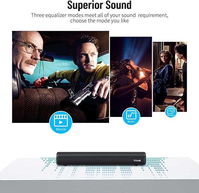Sound Bar for TV, Bluetooth 5.0 Soundbar, 50 Watt 16 Inch Soundbars for Home Audio, Gaming, Projectors, TV Speakers Supports HDMI ARC/Optical/RCA/USB/AUX/Coax in Connection, Wall Mountable