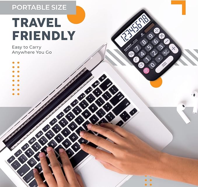 CATIGA Desktop Calculator 8 Digit with Solar Power and Easy to Read LCD Display, Big Buttons, for Home, Office, School, Class and Business, 4 Function Small Basic Calculators for Desk, CD-8185 Black