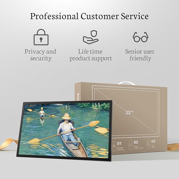 BSIMB 32 Inch Large Digital Picture Frame, Touchscreen 64GB 1920x1080 FHD WiFi Photo Frame Electronic Display Wall Mount Include, Share Pictures/Videos via App/USB/SD, Easy Setup, Gifts for Mom, Black