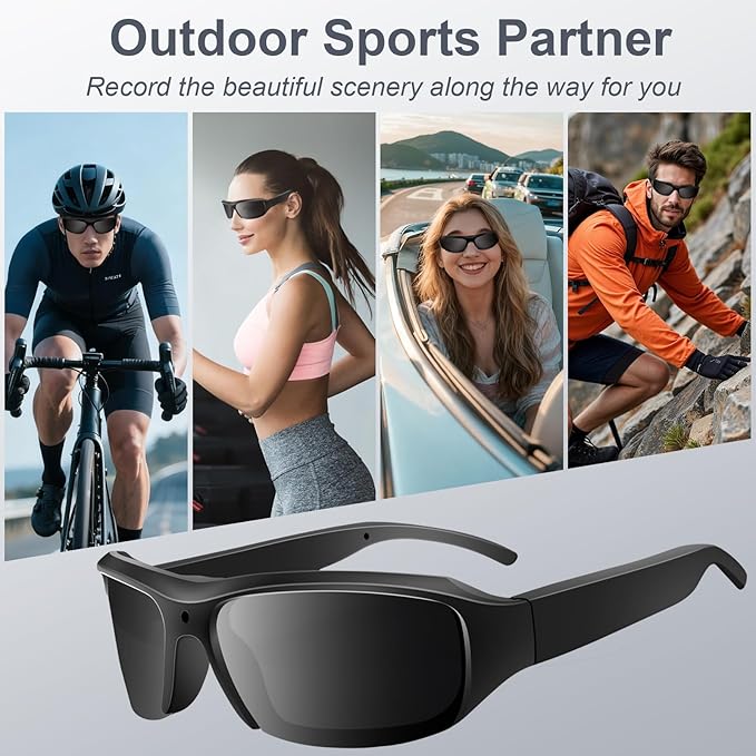 Camera Sunglasses Sports Action Smart Glasses Cam 1080P Video Camera Glasses UV Protection Polarized Lens Support Photos/Videos Recording mit 16GB Micro SD Card & Card Reader for Outdoor Activities