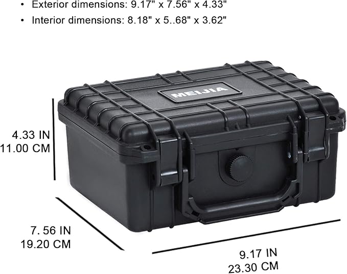 MEIJIA Portable Waterproof Protective Hard Case,Compact Camera Case with Customizable Fit Foam,Elegant Black,Fit for Drones,Camera,Lens, 9.17inchx7.56inchx4.33inch, Black, Dry Case