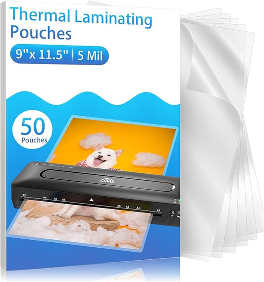 Clear Thermal Laminating Pouches – 9 x 11.5 Inch, 5 mil Thick (50 Pack) – Professional-Grade Lamination Sheets for Documents, Photos & Crafts – Fits 8.5 x 11 Letter Size Paper - [5mil 50 Packs]