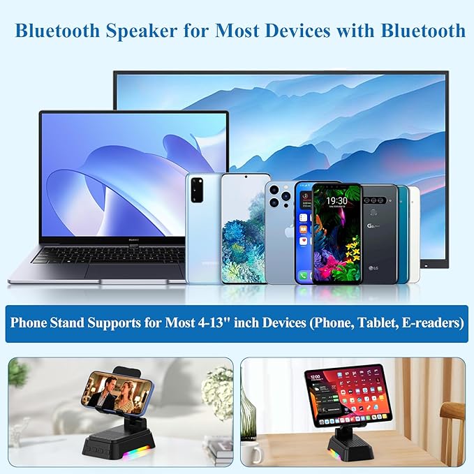 Gifts for Men Women, Cell Phone Stand with Bluetooth Speaker 5.4 and Light, Stereo Sound