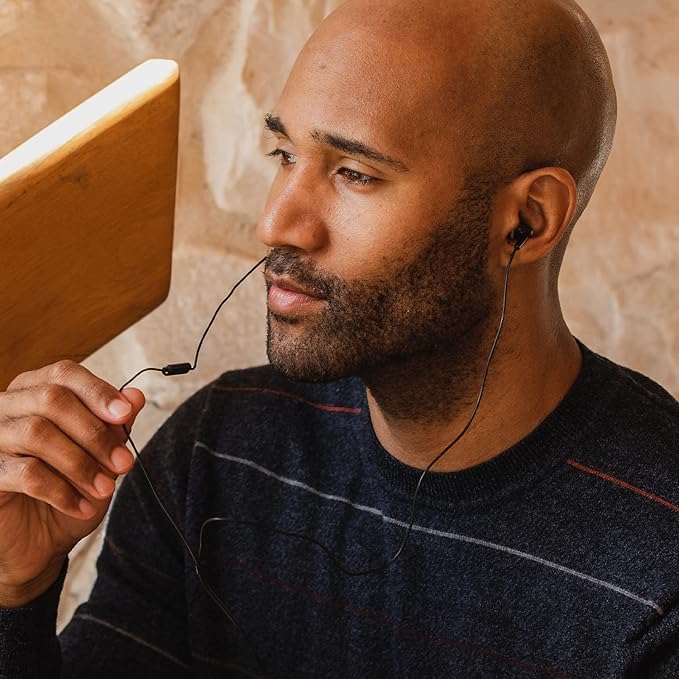 Panasonic ErgoFit Wired Earbuds With Microphone, 3.5mm Jack Wired Headphones with Mic and Call Controller, Ergonomic Custom-Fit Earpieces (S/M/L), for Phones and Laptops - RP-TCM125-K (Black)