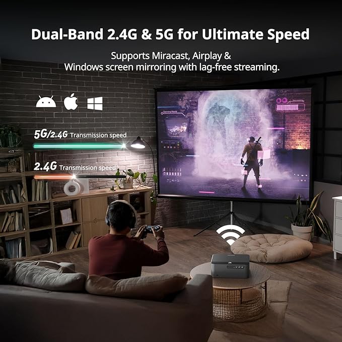 [800 ANSI, Official-NetfIix] Smart Projector, Auto Focus & Keystone, Native 1080P Projector with WiFi & Bluetooth, 40-300" Display, Dolby Audio, Home Theater Projectors for Bedroom Outdoor