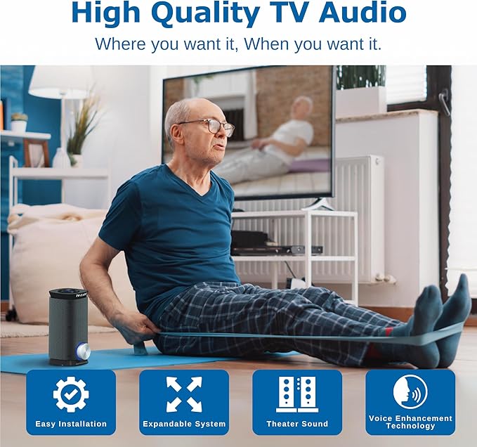 TV · EARS Wireless Speaker System for TV 5.8 GHz, Voice-Clarifying Speaker & Dual USB Charging, Long Range & Portable Entertainment System, Noise Cancellation & Works w/o Wi-Fi, Black