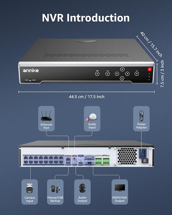 ANNKE 32CH AI NVR Recorder, H.265+ 12MP PoE Network Video Recorder, Facial Recognition, AI Motion Detection, Support 32x 12/8/5/4MP IP Cam, 16 Port Expandable NVR, 4 SATA Support 40TB, NO HDD Included