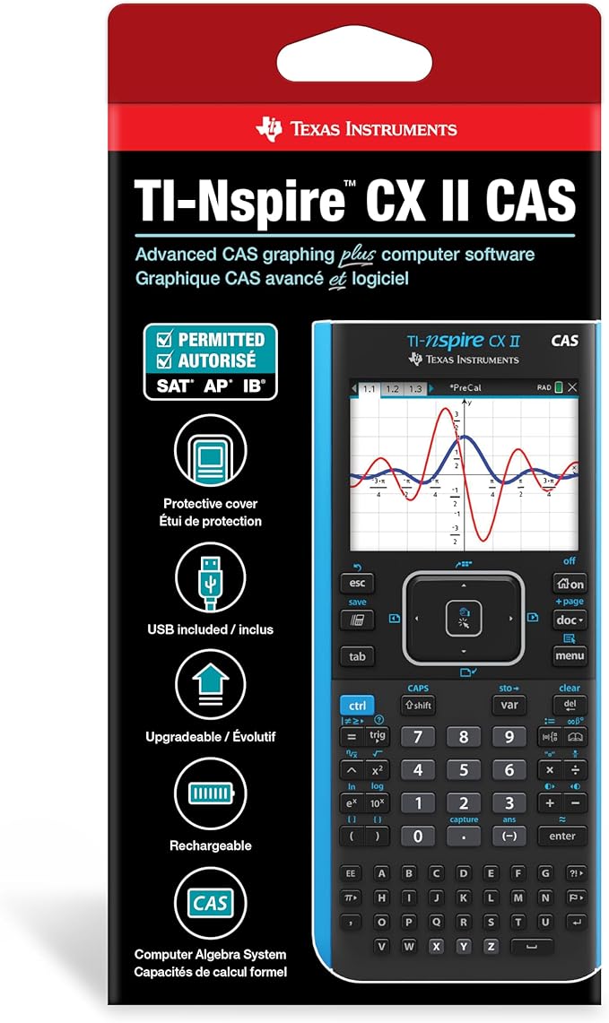 Texas Instruments TI-Nspire CX II CAS Graphing Calculator | Color Screen, 8 Built-in Apps, Python Programming, Included Software, for Math, Science and Finance | Signature Series Power Bundle