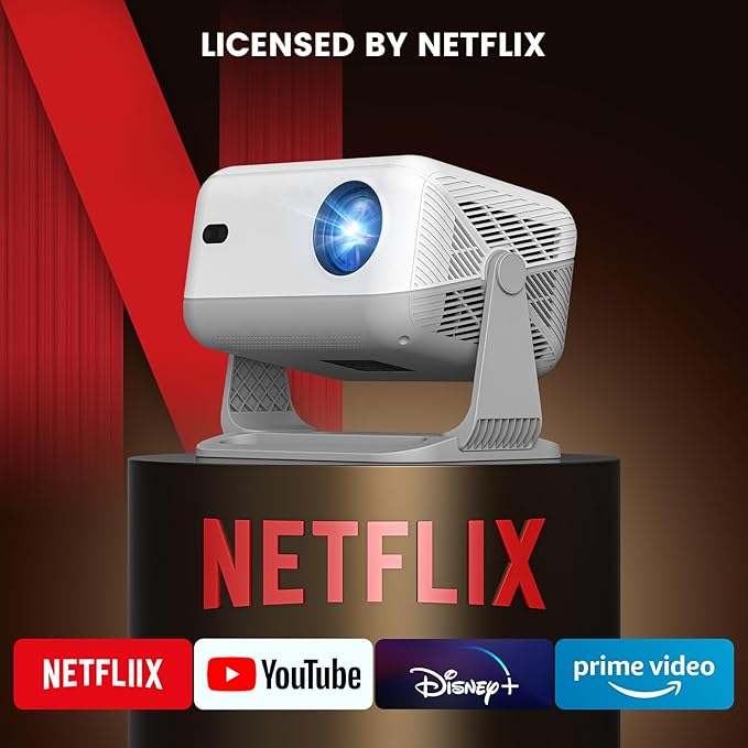 【Netflix-Licensed Projector】Mini Projector with WiFi and Bluetooth, 1080P Full HD Smart Projector, 350ANSI Auto Focus&Keystone, Portable Movie Projector Compatible with TV Stick Smartphone/HDMI/USB