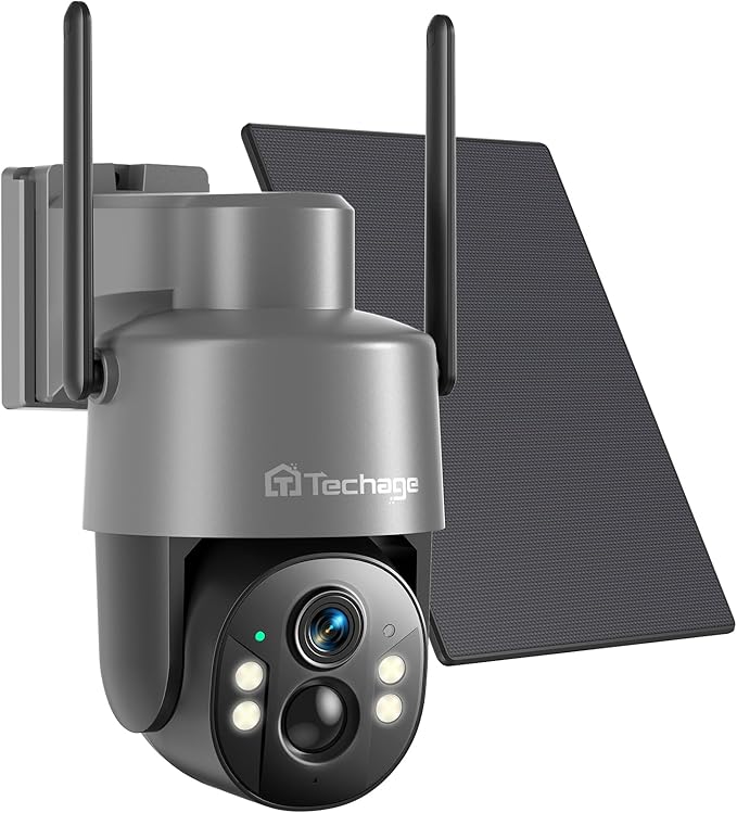 Techage 4G LTE Cellular Solar Security Camera Wireless Outdoor, 2.5K NO WiFi Security Camera with Color Night Vision, 360° PTZ Live View, PIR Motion Detection, Built-in SIM Card, 2 Way Talk