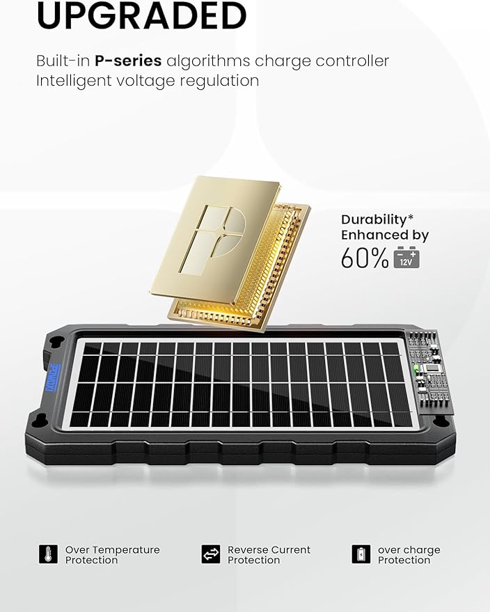POWOXI-9W-Solar-Battery-Trickle-Charger-Maintainer -12V Portable Waterproof Solar Panel Trickle Charging Kit for Car, Motorcycle, Boat, Marine, RV, Trailer, Powersports, Snowmobile, etc.