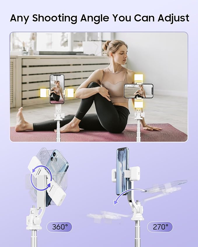 53'' Selfie Stick Tripod with Light, Enhanced 4-Leg Cell Phone Stand Camera Tripod with Rechargeable Wireless Remote & 2 Fill Light, Portable Selfie Stick Travel Essentials for iPhone Android