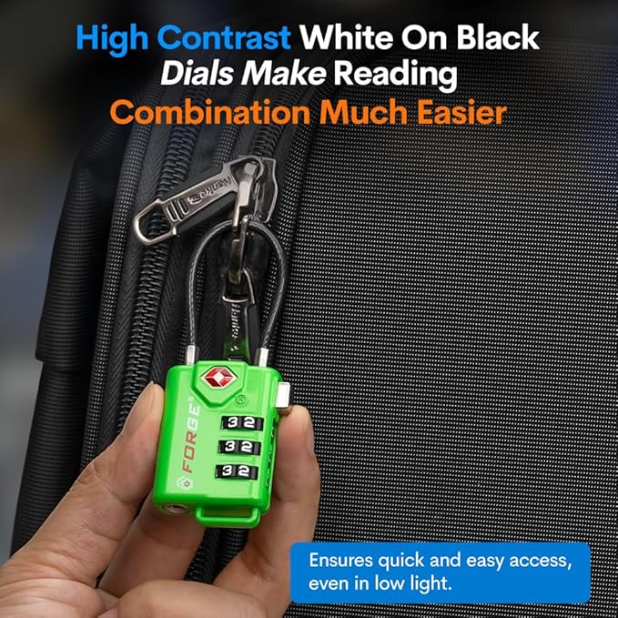 TSA Approved Cable Luggage Locks, Re-settable Combination with Alloy Body (Green 4 Locks)