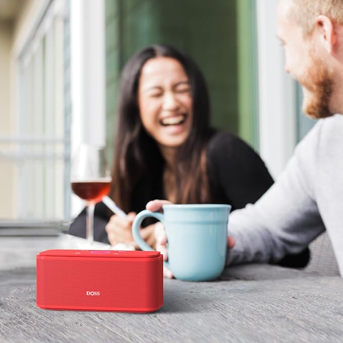DOSS SoundBox Touch Wireless Bluetooth Speaker with HD Sound and Bass, IPX5 Water-Resistant, 20H Playtime, Handsfree, Portable for Office, Home, Outdoor, Travel-Red