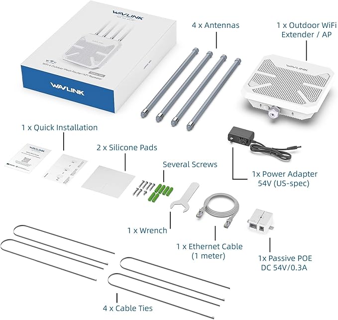WAVLINK Outdoor WiFi 6 Mesh Router, Long Range WiFi Access Point with PoE, Waterproof IP67, WiFi Extender Signal Booster for Starlink, Outdoor, Home, Garage and Hotel