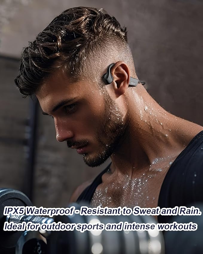 Bone Conduction Headphones Open-Ear Bluetooth 5.0, IP65 Waterproof Wireless Sport Headset with 8H Playtime, Secure Fit for Running/Cycling/Gym, HD Audio w/Mic (2025 Upgraded)