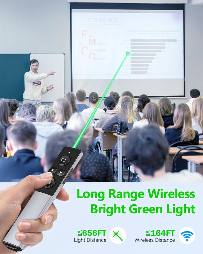 Wireless Presentation Clicker- Clicker for Powerpoint Presentations- Rechargeable Presentation Remote, Slide Advancer for Keynote/PPT/Mac/PC/Laptop