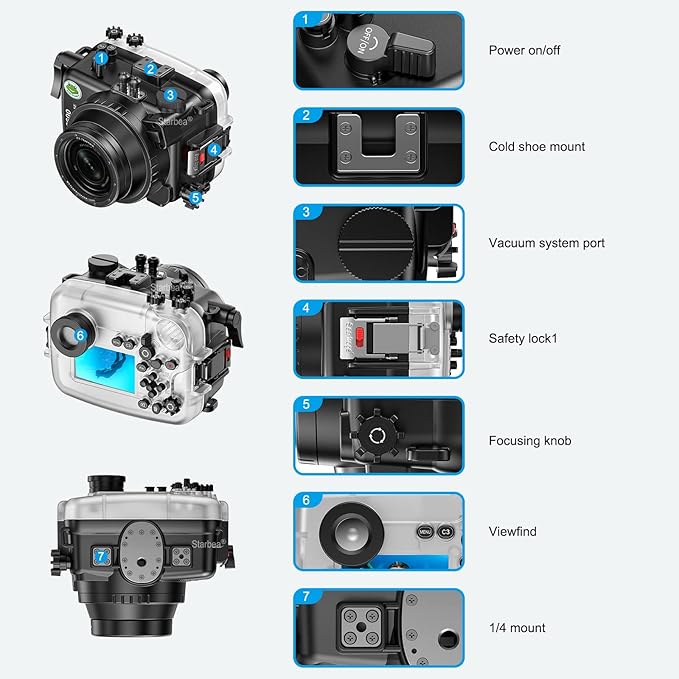 Sea frogs Underwater Camera Case Compatible with Sony A6600 10-18MM IPX8 40m/130ft Maximum Diving Depth Waterproof Camera Housing for Diving, Surfing, Rowing, Skiing