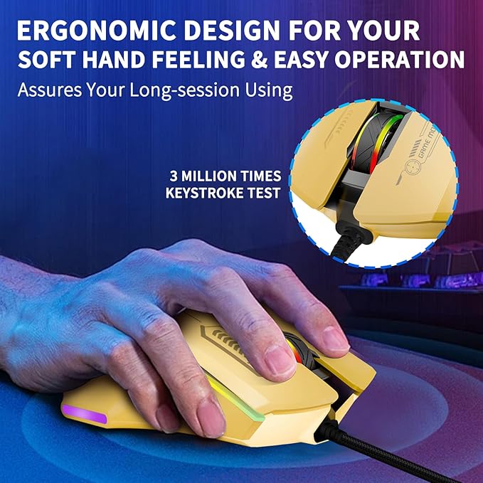 Gaming Mouse, Wired Gaming Mouse with RGB Backlit, 7200DPI Adjustable, PC Gaming Mice with 7 rogrammable Macro Buttonsg, Ergonomic Mouse Gamer for PC, Desktop, Mac，Laptop, Chromebook.