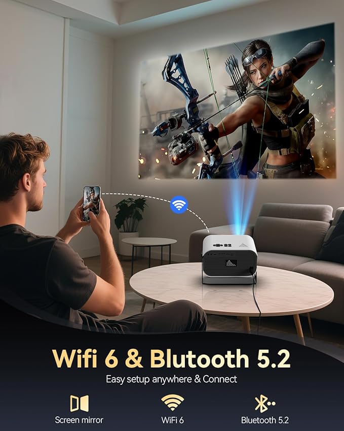 [Electric Focus Auto Keystone]AXIS Pro Flex 4K Projector with WiFi and Bluetooth, [100% Offset & 360 Rotating Stand]Dolby Audio Outdoor Movie Projector Compatible with Smartphone,Laptop,Fire Stick,PS5