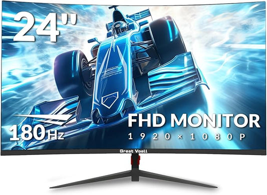 24 Inch Curved Gaming Monitor, 180Hz/144Hz FHD 1080P, 120% sRGB, 1ms, AMD FreeSync, Low Motion Blur, VESA Wall Mount, HDMI 1.4 & DP 1.2 – Black
