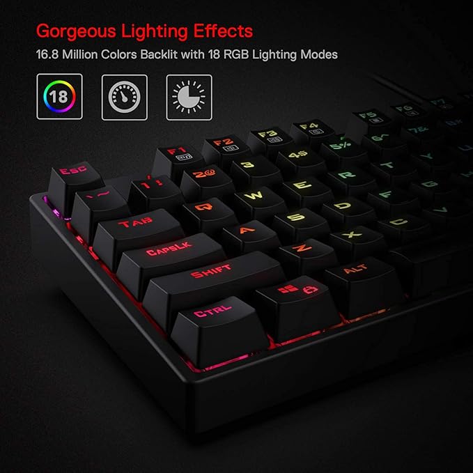 Redragon K582 RGB Mechanical Gaming Keyboard, 100% 104 Keys Standard Layout Gaming Keyboard with Double-Shot ABS Keycaps, Dynamic 16.8M RGB Backlit & Linear Red Switch, Redefine Software Supported