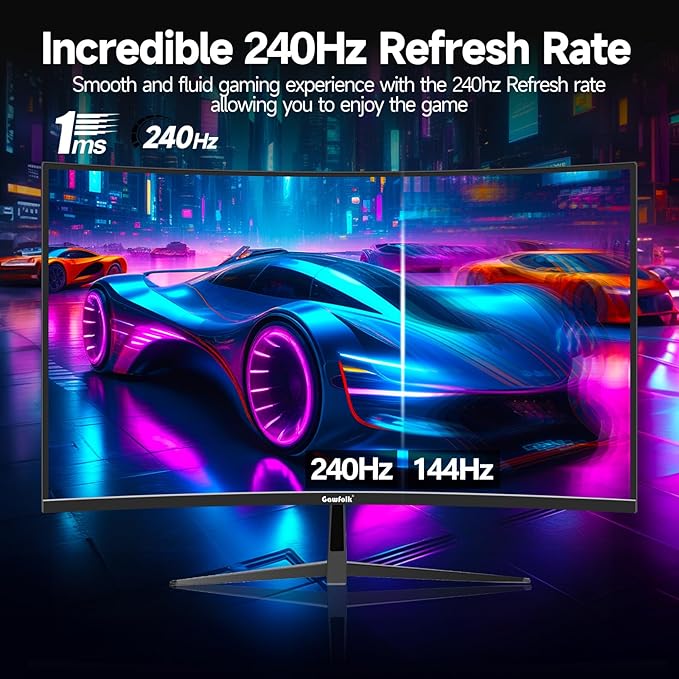 32 Inch Curved Gaming Monitor 240Hz, 1800R PC Monitor Full HD 1080P, Frameless Computer Dispaly with Freesync and Eye Care Technology, Wall Mountable