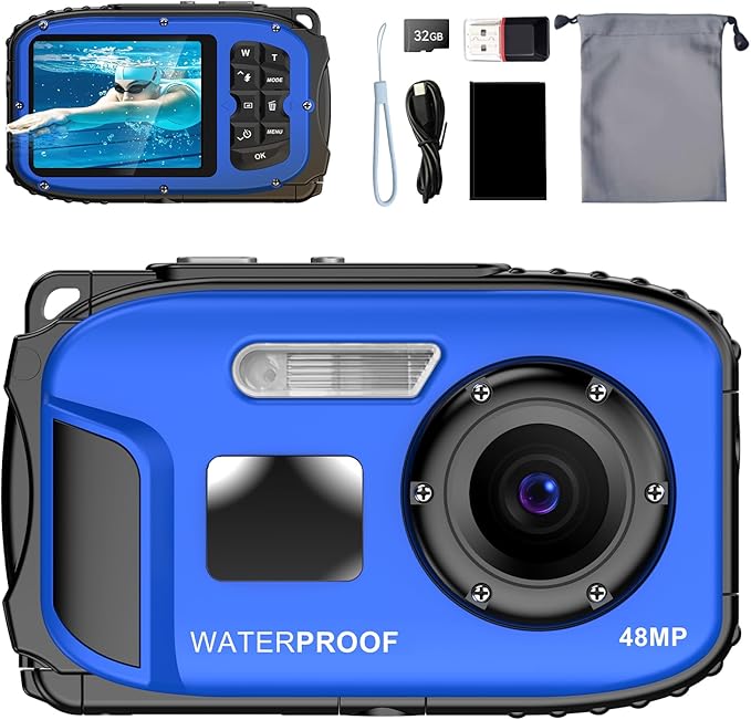 Underwater Floating Digital Camera – 48MP HD Bare-Body Waterproof Camera, No Case Needed for Underwater Fun & Childhood Memories (Blue)