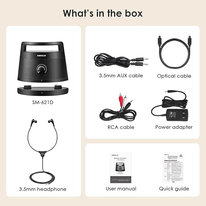 SIMOLIO 621D Plus Wireless Speakers for TV for Seniors - Bluetooth TV Speakers for Hard of Hearing, Elderly, 3 EQ Modes, Dialog Enhancer, Portable Speaker for TVs, 164ft Range, Bluetooth Connectivity