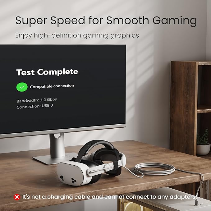 KIWI design 10FT Link Cable Compatible with Oculus/Meta Quest 3S Accessories, and Quest 3/2/Pro/Pico 4, USB3.0 Link Cable with 5Gbps Super Speed