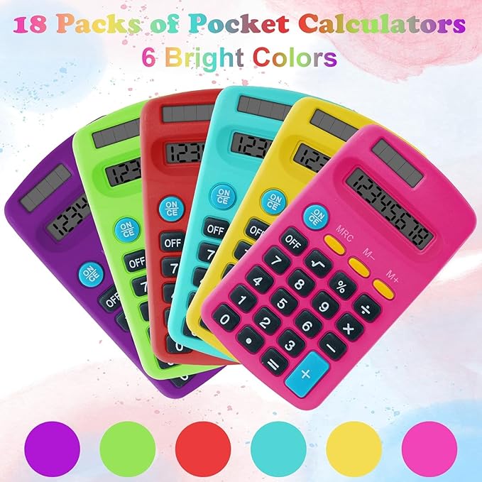 20 Pack Pocket Calculator,Mini Calculators,Pocket Size Basic Calculators,Solar Battery Dual Power Desktop Calculators,8 Digit Display Basic Calculator for Students Kids Home Office(Multicolor)