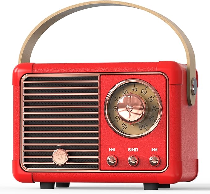 PRUNUS J-999 Retro Bluetooth Speaker,Vintage Decor,Mini Wireless Bluetooth Speaker,Cute Old Fashion Style Support USB/TF Card/AUX for Kitchen Desk Bedroom Office Party Outdoor(Exclusive Red)