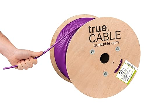 TRUE CABLE Cat6 Shielded Riser (CMR) Bulk Ethernet Cable, 1000ft, Purple, 23AWG Solid Bare Copper, 550MHz, Overall Aluminum Foil Shield (F/UTP), PoE++ 100W, ETL Listed