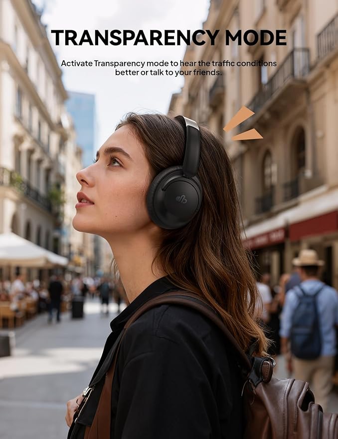 Hybrid Active Noise Cancelling Headphones, Over-Ear Bluetooth Headphone, 60H Playtime, Deep Bass, Transparency Mode, Comfort Fit Ear Cups, White Elephant Gifts for Adults, Travel Office Home - Black