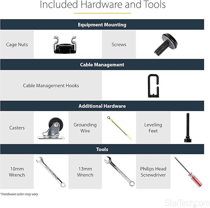 StarTech.com 4-Post 42U Mobile Open Frame Server Rack, 19in Network Rack with Wheels, Rolling Rack for Computer/AV/Data/IT Equipment - Casters, Leveling Feet or Floor Mounting (4POSTRACK42)