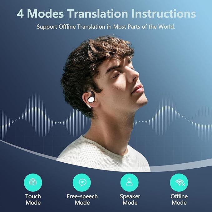 AI Translation Earbuds Real Time 164 Languages 80H Playtime Translator Ear Buds Audifonos Traductores Inglés Español Wireless Earphones Bluetooth Headphones for Travel Business Meeting Learning Black