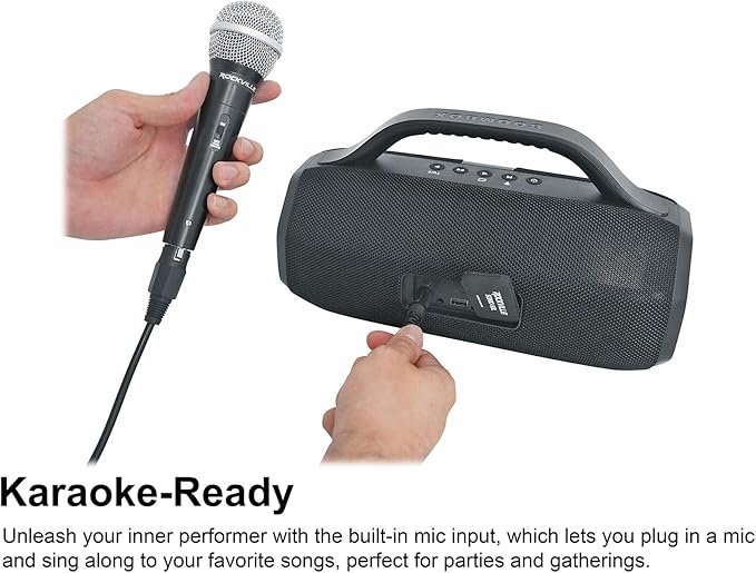 Rockville SONIC-50L Portable Bluetooth Speaker, 50W Stereo Sound, Dual LED Rings, IPX5 Water-Resistant, Upto 24-Hour Battery, TWS, USB/TF Card/AUX/Mic Inputs, for Outdoor and Indoor Events