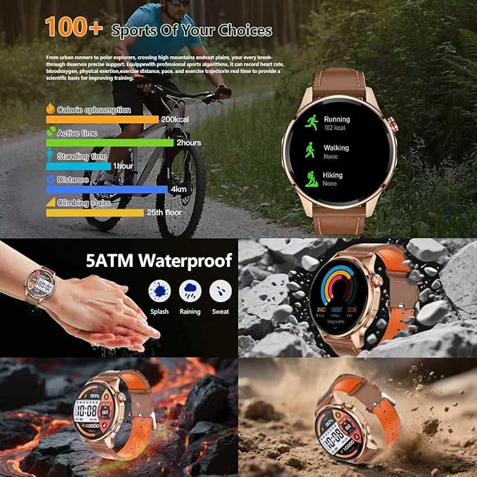 Smart Watch for Men Built-in GPS with Map, 1.46" AI Smartwatch with Health Monitor for Android Phones/iPhone, 100+ Sport Modes Fitness Tracker with Compass/Altitude/Barometer, Text Reply(2 Bands)