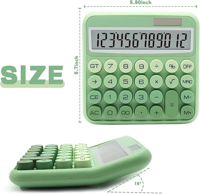 Gradient Green Calculator, UPIHO Standard Calculator 12 Digit with Large LCD Display and Big Buttons, Green Office Supplies for Women, Cute Desk Accessories for Office, School, Home, Business