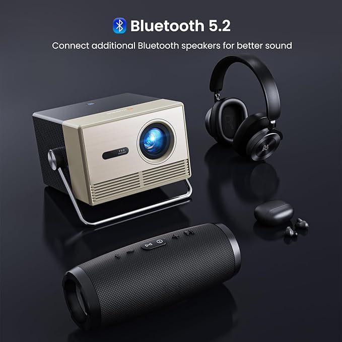 2000 ANSI Official Licensed Google TV Outdoor Projector 4K Full HD, Smart Projector with Wifi and Bluetooth, Auto Focus, Dolby Sound, Built-in Apps, Indoor Home Theater for Phone/TV Stick/PC/PS5-Gold