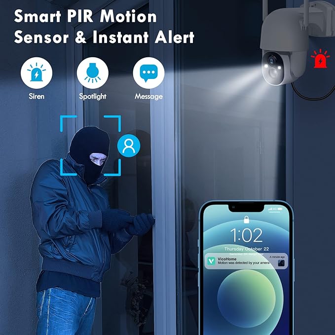 Solar Security Cameras Wireless Outdoor, 3MP 2K FHD Outdoor Camera Wireless 2.4G Wi-Fi 355° View Pan Tilt Security Cameras with AI Motion Detection, Siren (2 Pack)