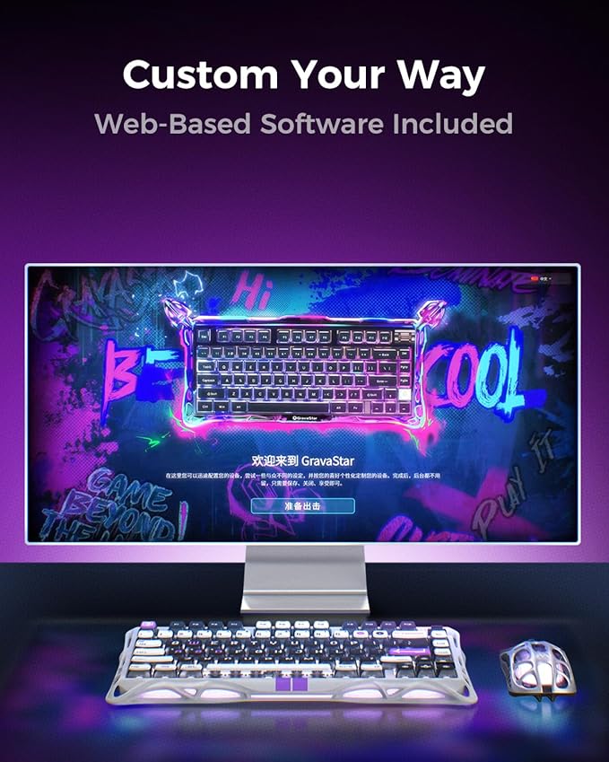 GravaStar Mercury V75 HE Keyboard – 75% Hall‑Effect Magnetic‑Switch Gaming Keyboard, 79‑Key, 8000 Hz Polling, 0.005RT, Wired USB-C, RGB Backlit, Adjustable Actuation, Semi‑Aluminum Chassis -Mecha Gray