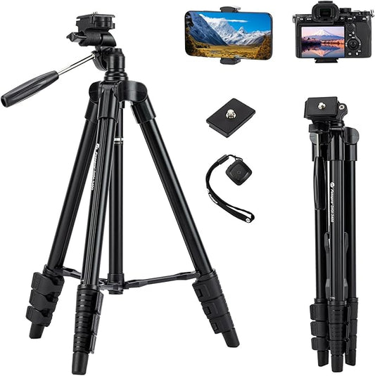Fotopro 48" Camera Phone Tripod with 3-Way Head Phone Mount Remote Control, Aluminum Lightweight Portable Travel Tripod Stand for Camera Smartphone
