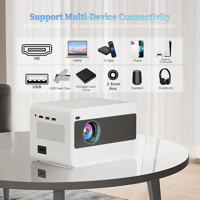 Video Projector with 5G WiFi and Bluetooth 5.1, Native 1080P Home Projector with Speaker, 16000LM Outdoor Movie Projector, Max 200" Compatible with iPhone / Android / TV Stick / Laptop / HDMI / USB