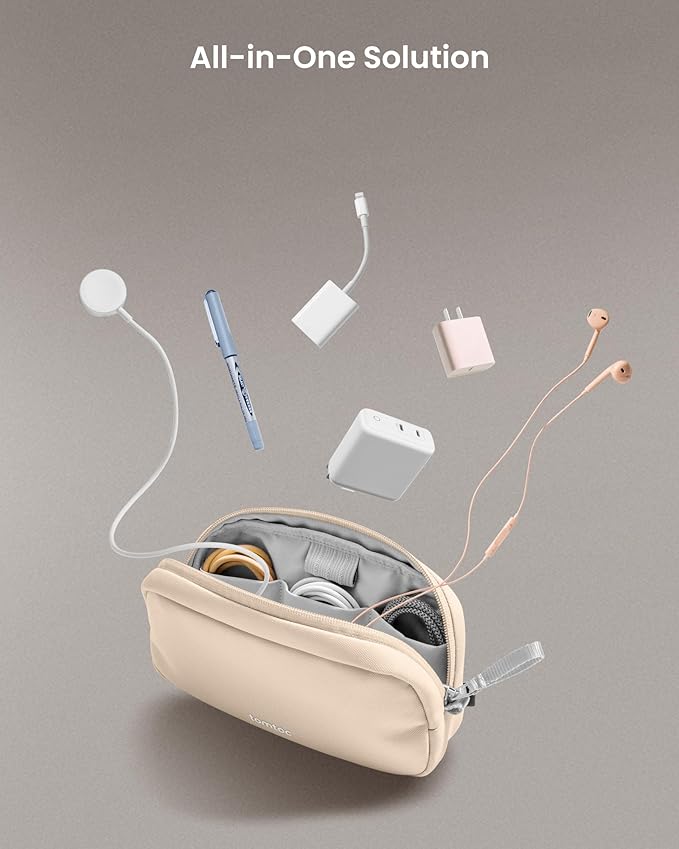 tomtoc Electronics Organizer Travel Case, Water Resistant Travel Bag Cable Organizer for Essentials, Tech Pouch Accessories Carry Storage for Cord, Phone, Cables, Airpods, USB Flash Drive, Daily Items